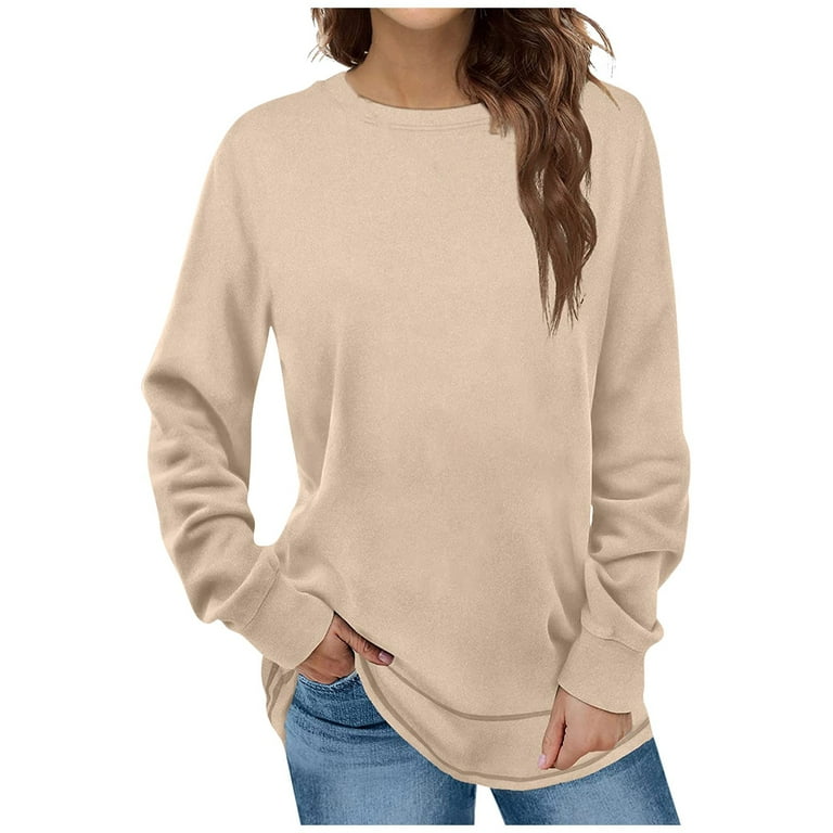 Sweatshirts for Women Casual Crewneck Long Sleeve Solid Color Shirts Soft Lightweight Tunic Loose Tops for Leggings
