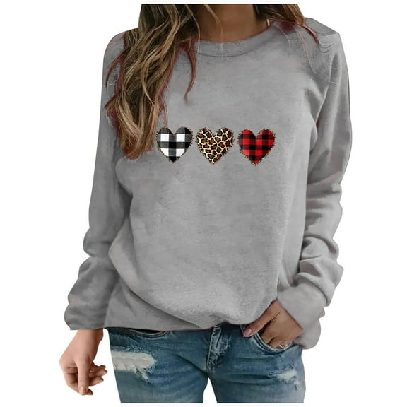 Sweatshirts for Women Casual Valentine's Day Printed Long Sleeved Round Neck Pullover Top