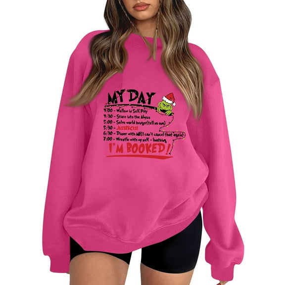 Sweatshirts for Women Christmas Holiday Crewneck Long Sleeve 2025 Funny Xmas Pullover Hot Pink Small