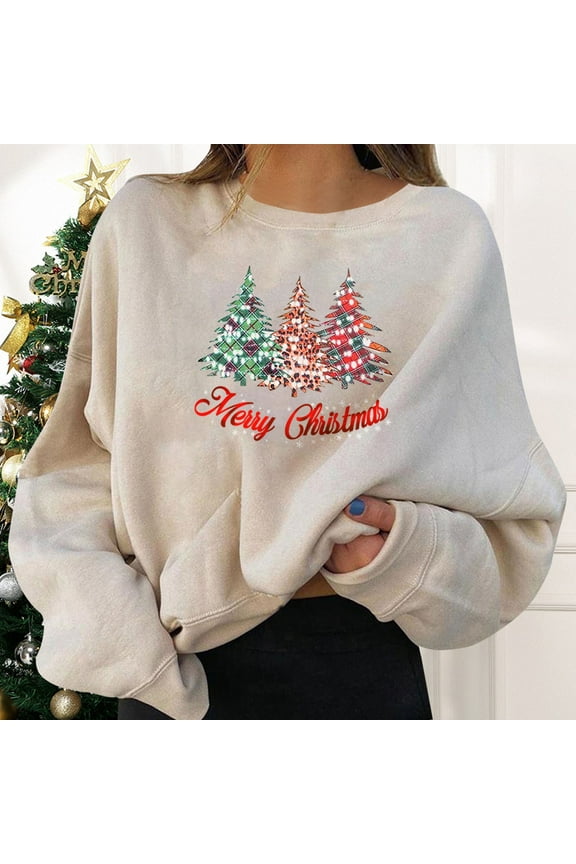 Womens Long Sleeve Sweatshirt Christmas Holiday Pullovers Fun Graphic Print Crew Neck Long Sleeve Sweatshirts Gifts Shirt Tops Tunic Tops