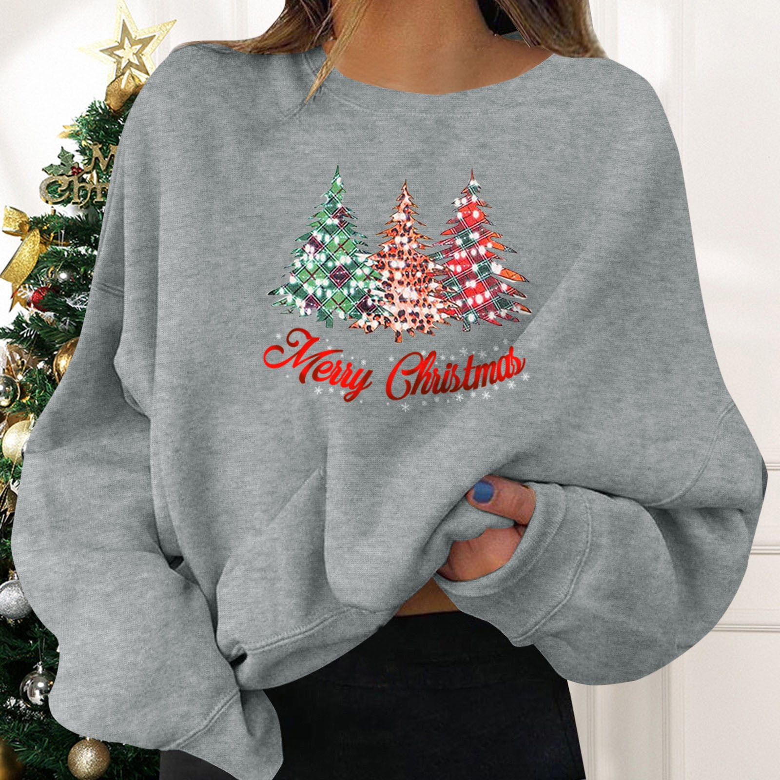 Christmas Creative Letter Print Crew Neck Sweatshirt for Women main image 0
