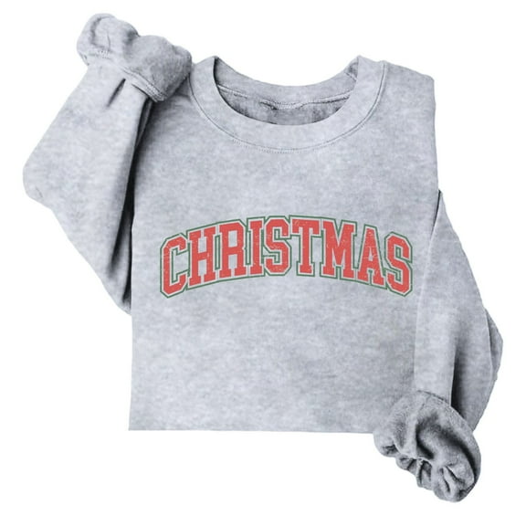 Sweatshirts for Women Christmas Long Sleeve Round Neck Printing Loose Hoodless Sweatshirts Gray M