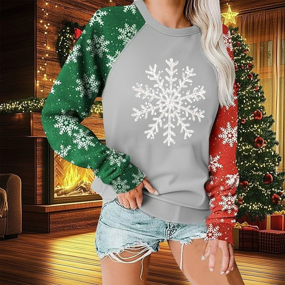 Sweatshirts for Women Christmas Printed Long Sleeved Round Neck Hooded Casual Sweatshirt,Womens Tops Plus Size White XXL