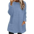 thumbnail image 1 of Sweatshirts for Women Clearance MIUOWANP Women's Round- Neck And Winter Loose Solid Pocket Warm Long Sleeve Blouse Tops Blue M, 1 of 5