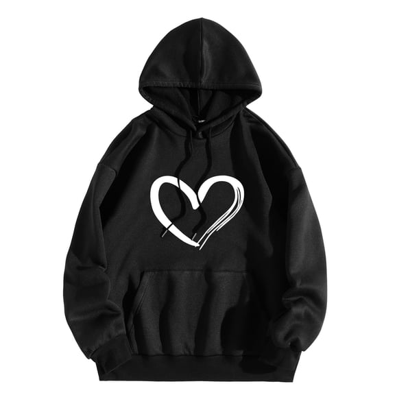 Sweatshirts for Women.00 Hooded Long Sleeve Print Round Neck Loose Sweatershirt Black M