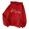 thumbnail image 1 of Sweatshirts for Women.00 Hooded Long Sleeved Pocket Dog Paw Print Printed Sweatshirt Red M, 1 of 2