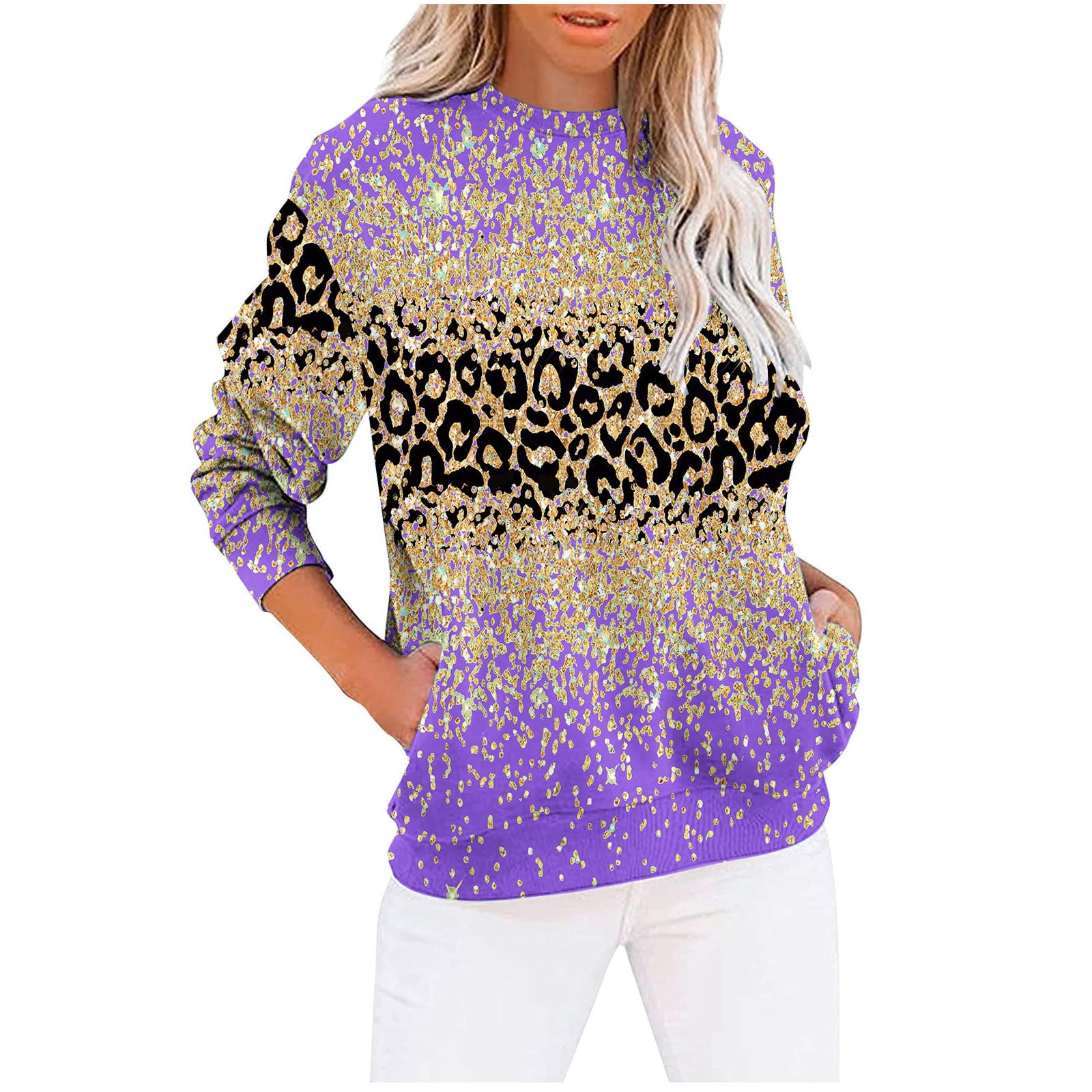 Sweatshirts for Women Clearance under 10.00 Long Sleeve Round Neck