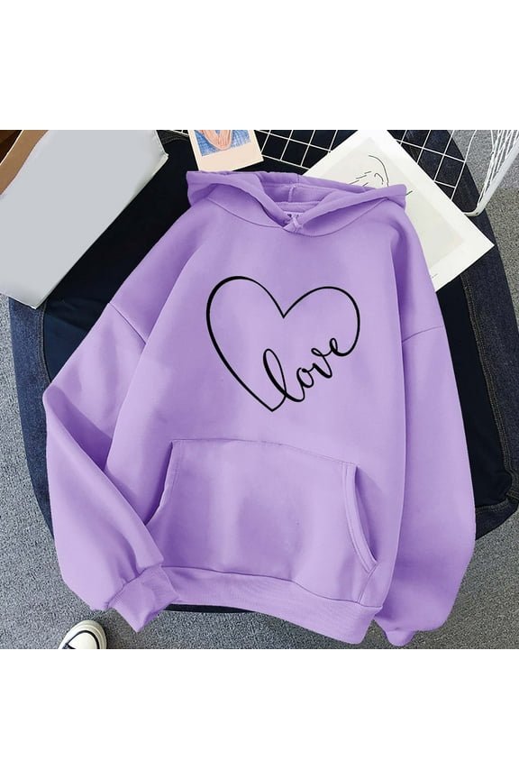 Sweatshirts for Women under $10.00 Winter Hoodie Pullover Long Sleeved Sweatshir Purple 3XL