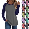 thumbnail image 1 of Sweatshirts for Women Color Block Baseball Tee Long Sleeve Raglan Shirt with Round Neck, 1 of 5
