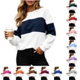 thumbnail image 1 of Sweatshirts for Women Color Blocked Fashionable Loose Round Neck Pullover Top Casual Long Sleeved Lounge Travel Work Hiking Outfit Fall Clothes, 1 of 10
