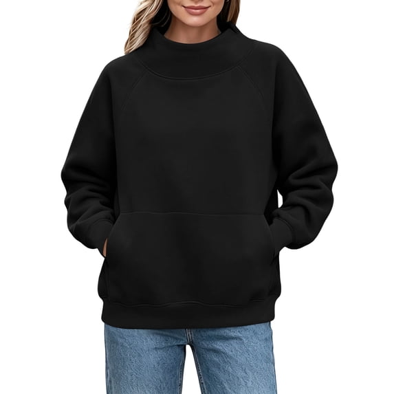 Sweatshirts for Women Cozy Mock Neck Pullover Top Drop Shoulder Long Sleeve Sweatshirt with Front Pocket Relaxed Fit Winter Warm Clothing