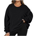 thumbnail image 1 of Sweatshirts for Women Crew Neck Black Solid Color Plush Corduroy Pullover 2025 Fall Fashion Outfits Clothes, 1 of 6