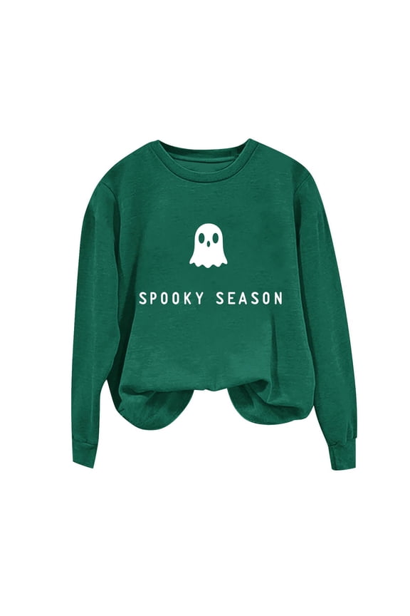 Sweatshirts for Women Crewneck Halloween Ghost Pullover Sweatshirt Light Loose Graphic Pullover Shirts Army Green, 2XL
