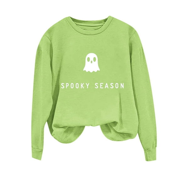Sweatshirts for Women Crewneck Halloween Ghost Pullover Sweatshirt Light Loose Graphic Pullover Shirts Green, S