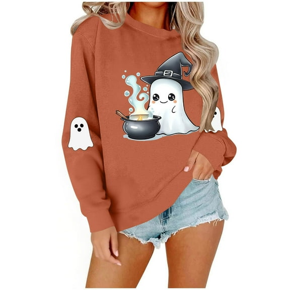 Sweatshirts for Women Crewneck Long Sleeve Loose Fit Tops Halloween Printed Fashion Tops
