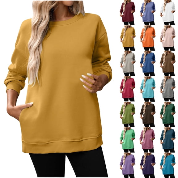 Sweatshirts for Women Crewneck Long Sleeve Oversized Pullover Tops Casual Fall Outfits Solid Loose Sweatshirt Blouse