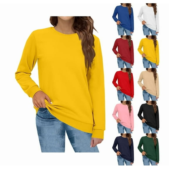 Sweatshirts for Women Crewneck Long Sleeve Shirts Tunic Tops for Leggings Fall Fashion Winter Clothing Yellow L