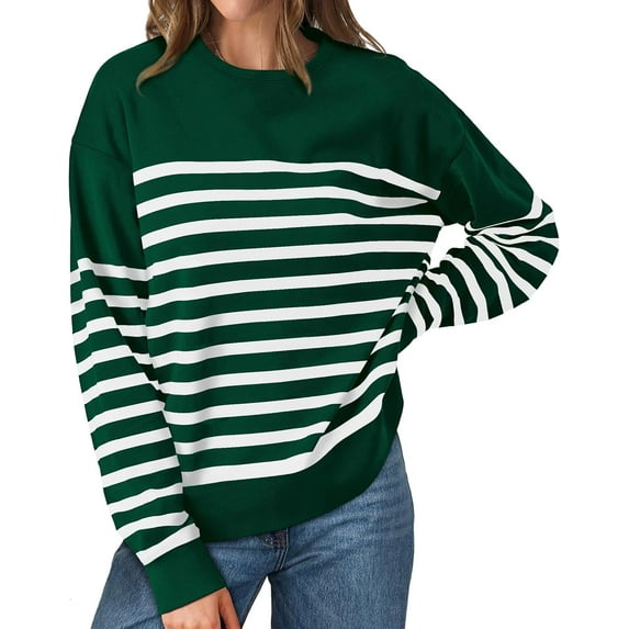 Sweatshirts for Women Crewneck Long Sleeve Striped Tops Lightweight Fashion 2024