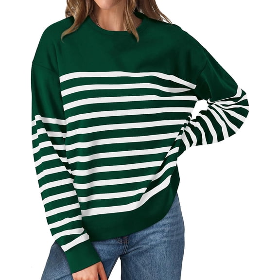 Sweatshirts for Women Crewneck Long Sleeve Striped Tops Lightweight Fashion 2024