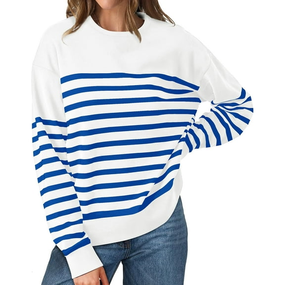 Sweatshirts for Women Crewneck Long Sleeve Striped Tops Lightweight Fashion 2024