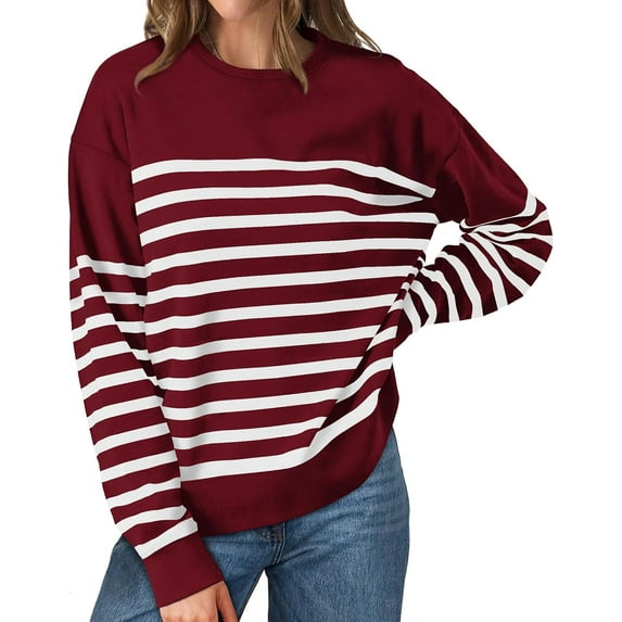 Sweatshirts for Women Crewneck Long Sleeve Striped Tops Lightweight Fashion 2024