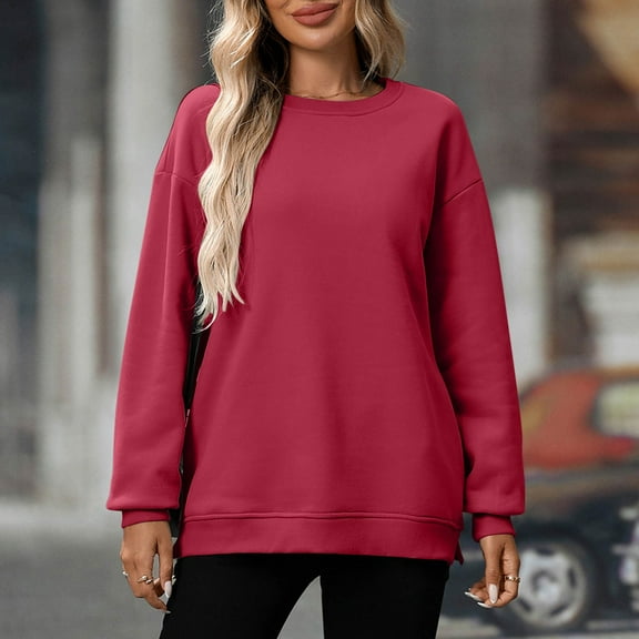 Sweatshirts for Women, Crewneck Long Sleeve Tops, Oversized Pullover Tops Casual Fall Outfits, #2-Red,Women's Plus L