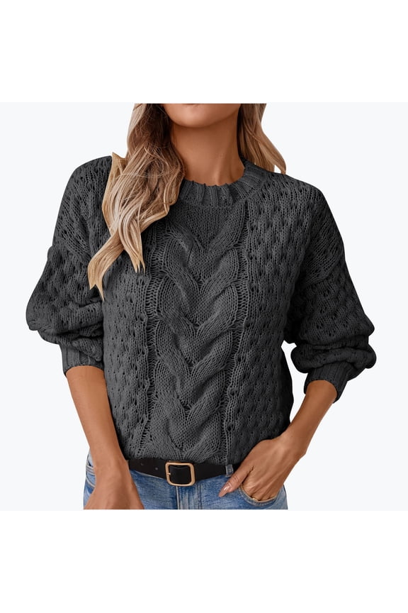 Sweatshirts for Women Crewneck Long Sleeve,Women's New Hollow Out Twisted Eight Head Loose Round Neck Retro Knitted Sweater Sweater Black M