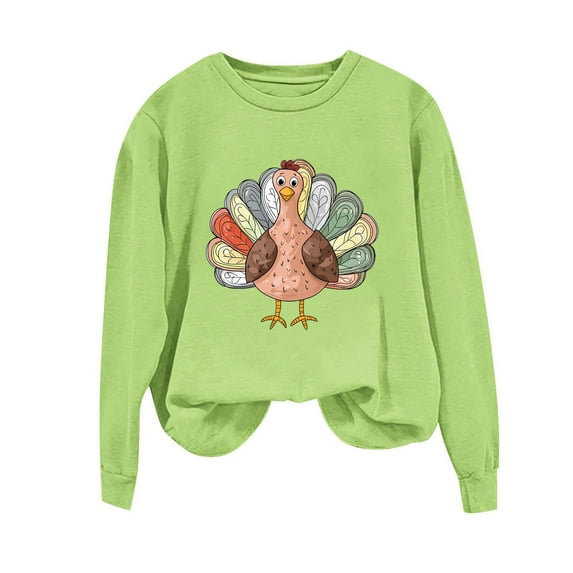 Sweatshirts for Women Crewneck Thanksgiving Turkey Pullover Sweatshirt Light Loose Graphic Pullover Shirts Green, L