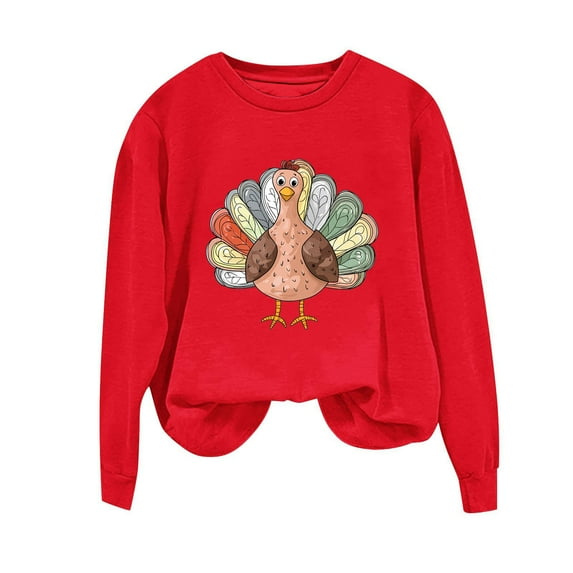 Sweatshirts for Women Crewneck Thanksgiving Turkey Pullover Sweatshirt Light Loose Graphic Pullover Shirts Red, M