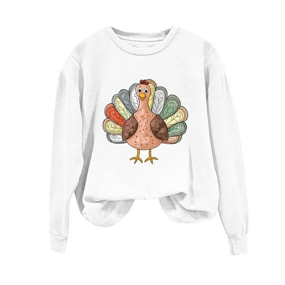 Sweatshirts for Women Crewneck Thanksgiving Turkey Pullover Sweatshirt Light Loose Graphic Pullover Shirts White, S