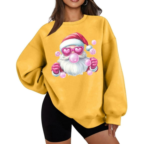 Sweatshirts for Women Cute Print Long Sleeve Womens Casual Crew Neck Hooded Tunic Tops Pullover