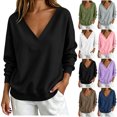 thumbnail image 1 of Sweatshirts for Women Deep V Neck Long Sleeve Loose Drop Shoulder Solid Basic Pullover Tops Casual Lounge Sweatshirts, 1 of 6