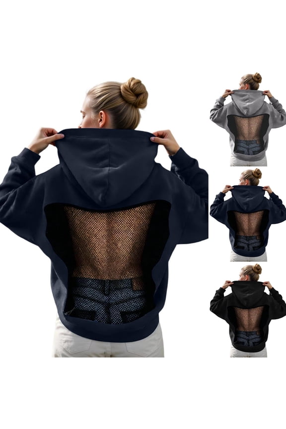 Sweatshirts for Women Elegant Hollow Mesh Back Hooded for Lightweight Pullover with Sheer Net Insets and Modern Cut