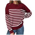 thumbnail image 1 of Sweatshirts for Women Fall Relaxed Fit Crewneck Long-sleeved Bubble Cuff Drop Shoulder Striped Leisure Cotton Pullover Pullovers(Wine,L), 1 of 7