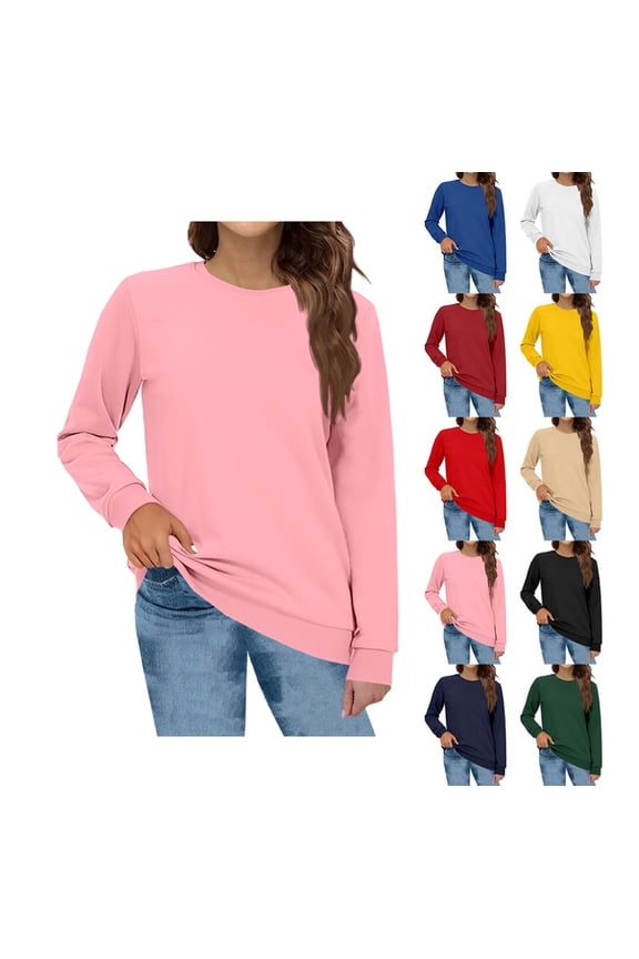 Sweatshirts for Women Fashion Crewneck Long Sleeve Solid Thin Fleece Pullover Loose Casual Cozy Warm Fall Winter Tops Pink XL