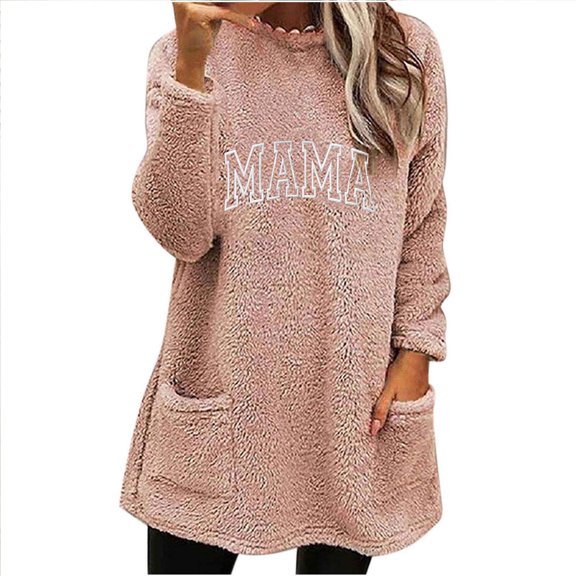 Sweatshirts for Women Fuzzy Fleece Pullover Long Sleeve Oversized Workout Long Tops Fluffy Soft Sweaters with Pockets Pink S