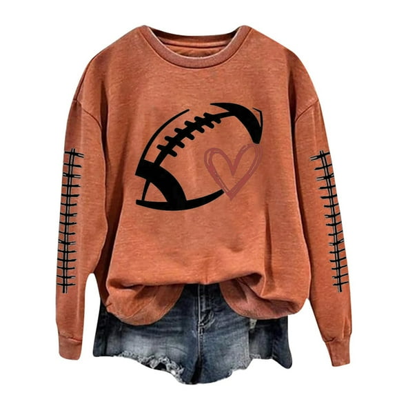 Sweatshirts for Women Graphic Full Sleeve Crewneck Long Sleeve Football Graphic Printed Hoodless Pullover Blouse Tops