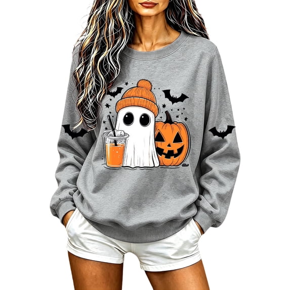 Sweatshirts for Women Halloween Long Sleeve Crew Neck Printed Top