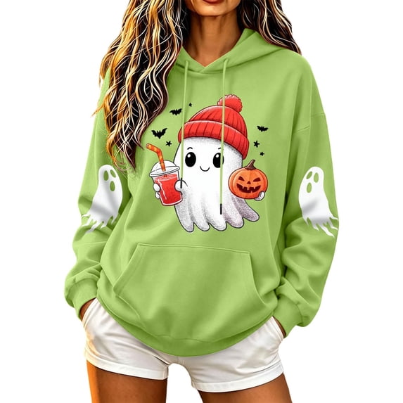 Sweatshirts for Women Halloween Printed Long Sleeve Hooded Sweatshirt