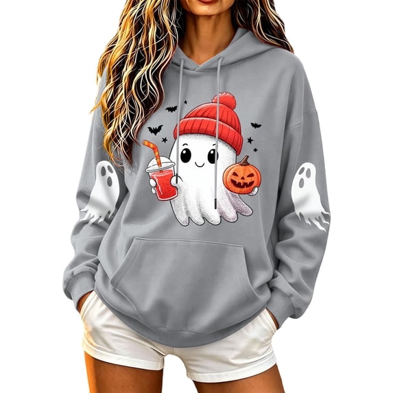 Sweatshirts for Women Halloween Printed Long Sleeve Hooded Sweatshirt