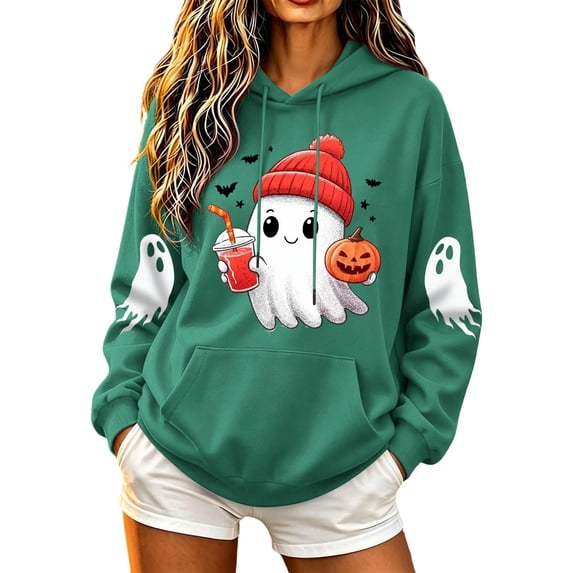 Sweatshirts for Women Halloween Printed Long Sleeve Hooded Sweatshirt