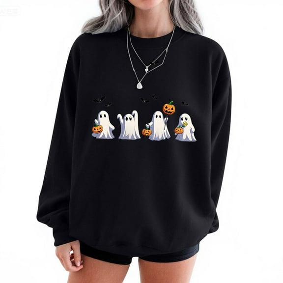 Sweatshirts for Women Halloween Sweatshirts Printed Round Neck Long Sleeved Sweatshirts,Sweatshirts for Women Black