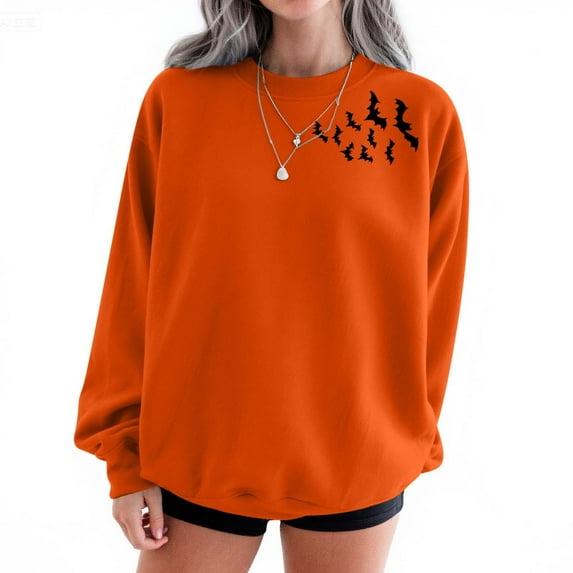 Sweatshirts for Women Halloween Sweatshirts Printed Round Neck Long Sleeved Sweatshirts,Sweatshirts for Women Orange