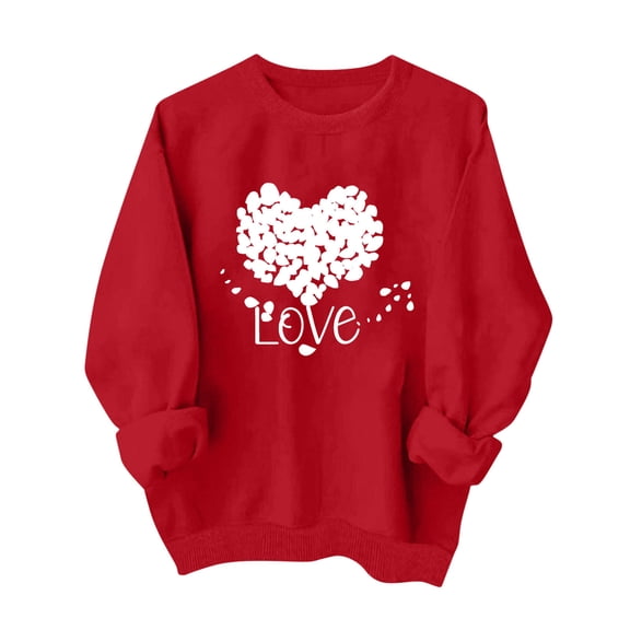 Sweatshirts for Women Heart LOVE Print Pullover Sweatshirt Long Sleeve Crew Neck Shirt Top Women's Blouse for Valentine's Day and Daily