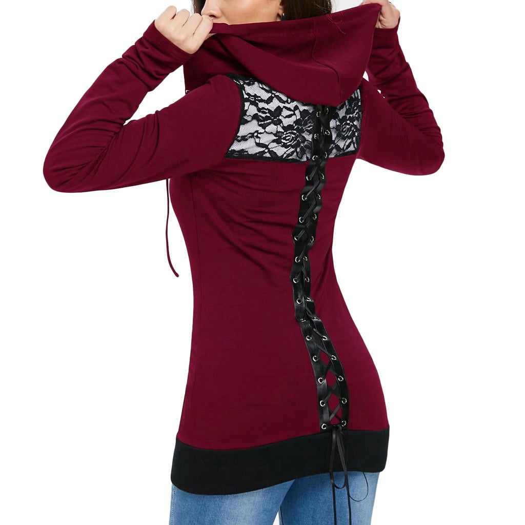 Sweatshirts for Women Hoodie Pullover Women s Bandage Long Sleeve Casual Blouse Lace Up Back Zip Up Hoodie Sweatshirt