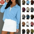 thumbnail image 1 of Sweatshirts for Women, Ladies Long Sleeve Lapel Half Zipper Solid Color Pocket Temperament Top, Blue S, 1 of 9