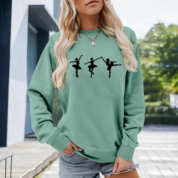 Sweatshirts for Women Long Sleeve Crewneck Stylish Print Loose Sport Casual Pullover Top Green M