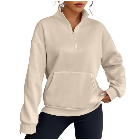 Sweatshirts for Women Long Sleeve Half Zipper Sweatshirt Soft Loose Pullover Hoodies Solid Fashion Clothes Lightly Comfy Fall Winter Outfits Tops
