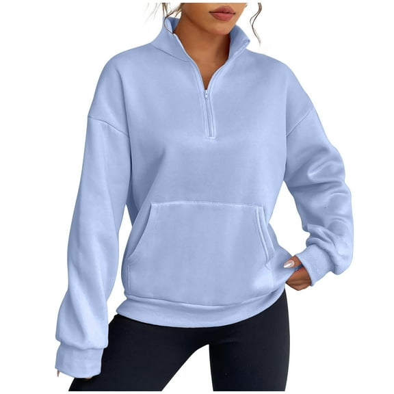 Sweatshirts for Women Long Sleeve Half Zipper Sweatshirt Soft Loose Pullover Hoodies Solid Fashion Clothes Lightly Comfy Fall Winter Outfits Tops