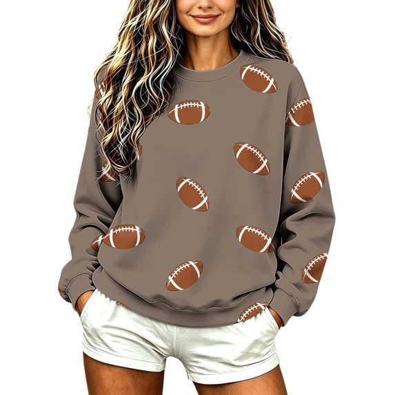 Sweatshirts for Women Long Sleeve Round Neck Ladies Rugby Print Casual Home Pullover Sweater